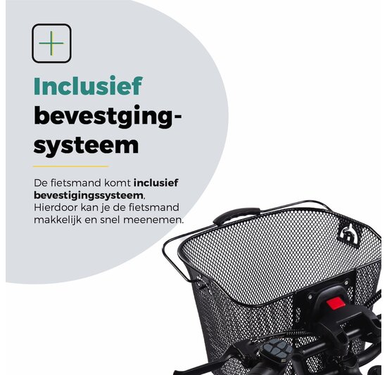 Voltano Stalen Fietsmand 23 Liter - Zwart Met Handvat - Incl. Bevestiging