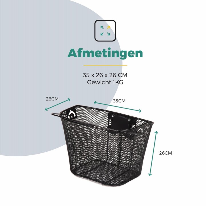 Voltano Stalen Fietsmand 23 Liter - Zwart Met Handvat - Incl. Bevestiging
