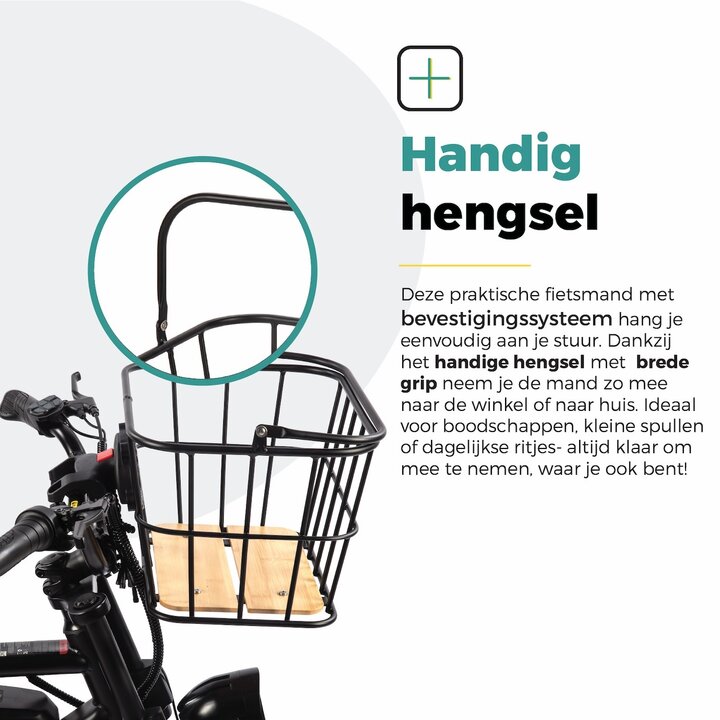 Voltano Fietsmand Pro 28 Liter - Zwart / Bruin Hout - Incl. Bevestiging en Handvat - Aluminium