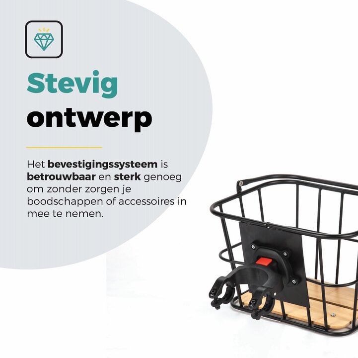 Voltano Fietsmand Pro 28 Liter - Zwart / Bruin Hout - Incl. Bevestiging en Handvat - Aluminium