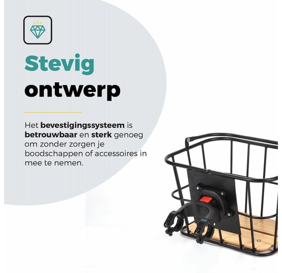 Voltano Fietsmand Pro 28 Liter - Zwart / Bruin Hout - Incl. Bevestiging en Handvat - Aluminium