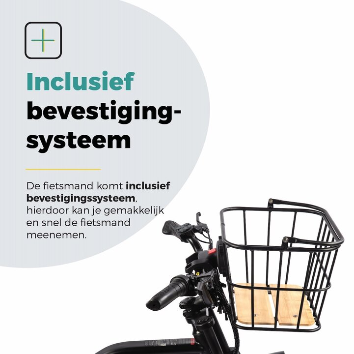 Voltano Fietsmand Pro 28 Liter - Zwart / Bruin Hout - Incl. Bevestiging en Handvat - Aluminium