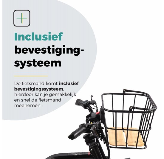 Voltano Fietsmand Pro 28 Liter - Zwart / Bruin Hout - Incl. Bevestiging en Handvat - Aluminium