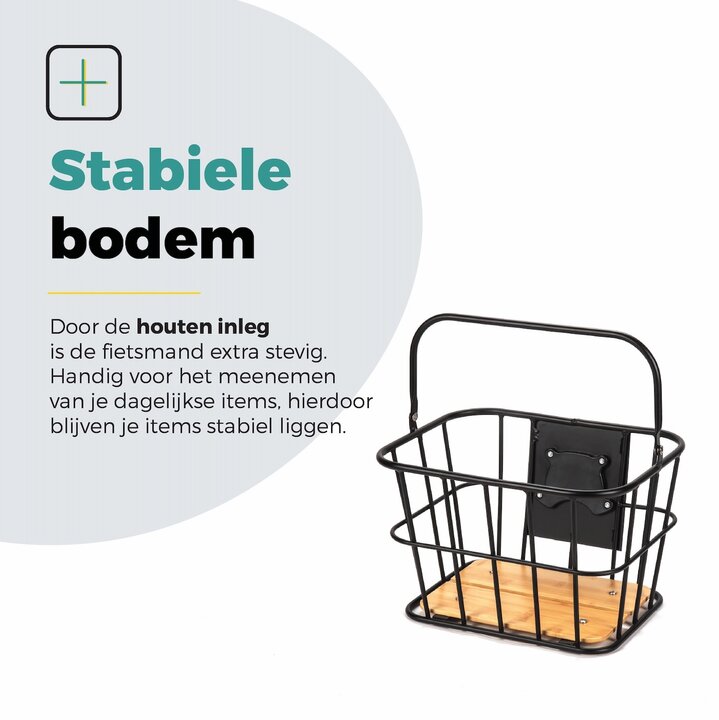 Voltano Fietsmand Pro 28 Liter - Zwart / Bruin Hout - Incl. Bevestiging en Handvat - Aluminium