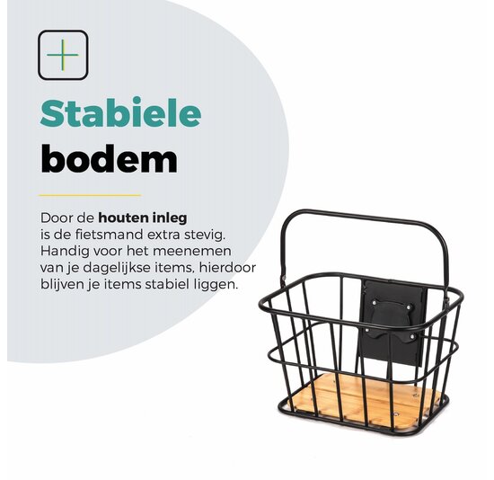 Voltano Fietsmand Pro 28 Liter - Zwart / Bruin Hout - Incl. Bevestiging en Handvat - Aluminium