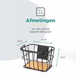 Voltano Fietsmand Pro 28 Liter - Zwart / Bruin Hout - Incl. Bevestiging en Handvat - Aluminium