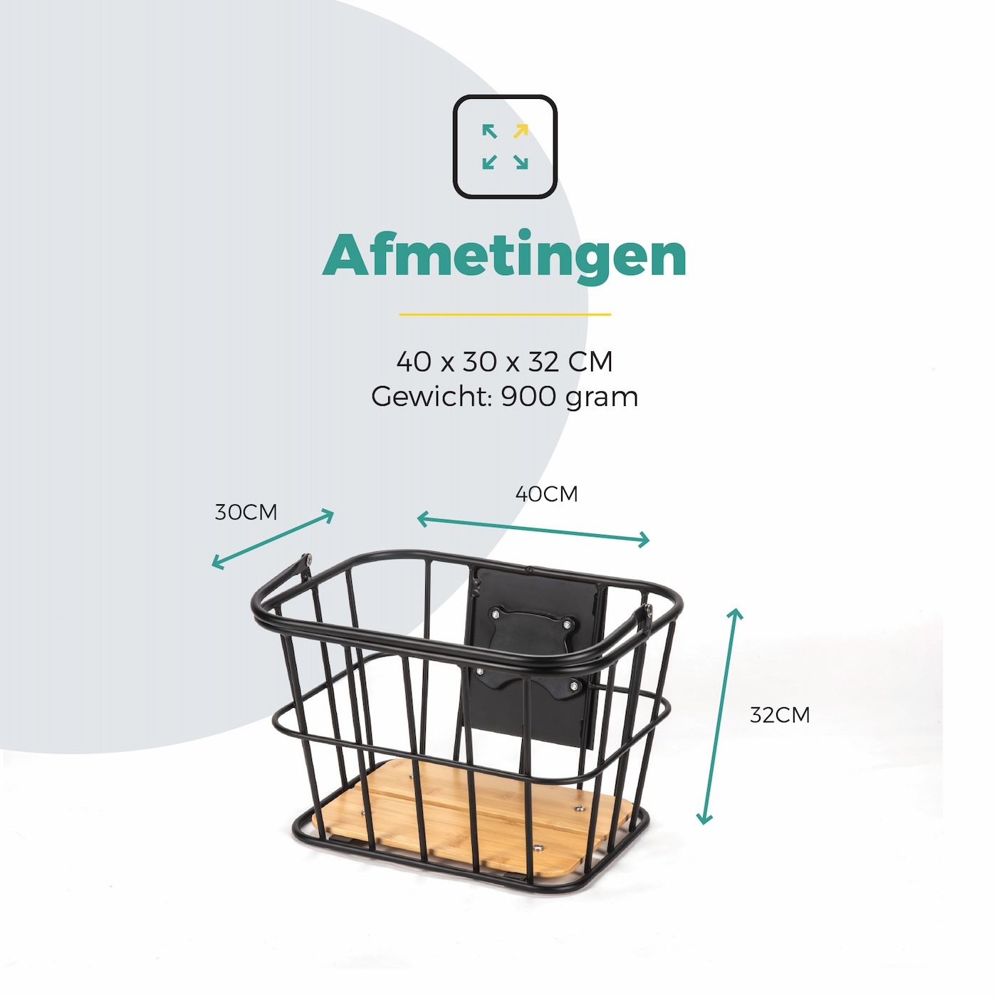 Voltano Fietsmand Pro 28 Liter - Zwart / Bruin Hout - Incl. Bevestiging en Handvat - Aluminium