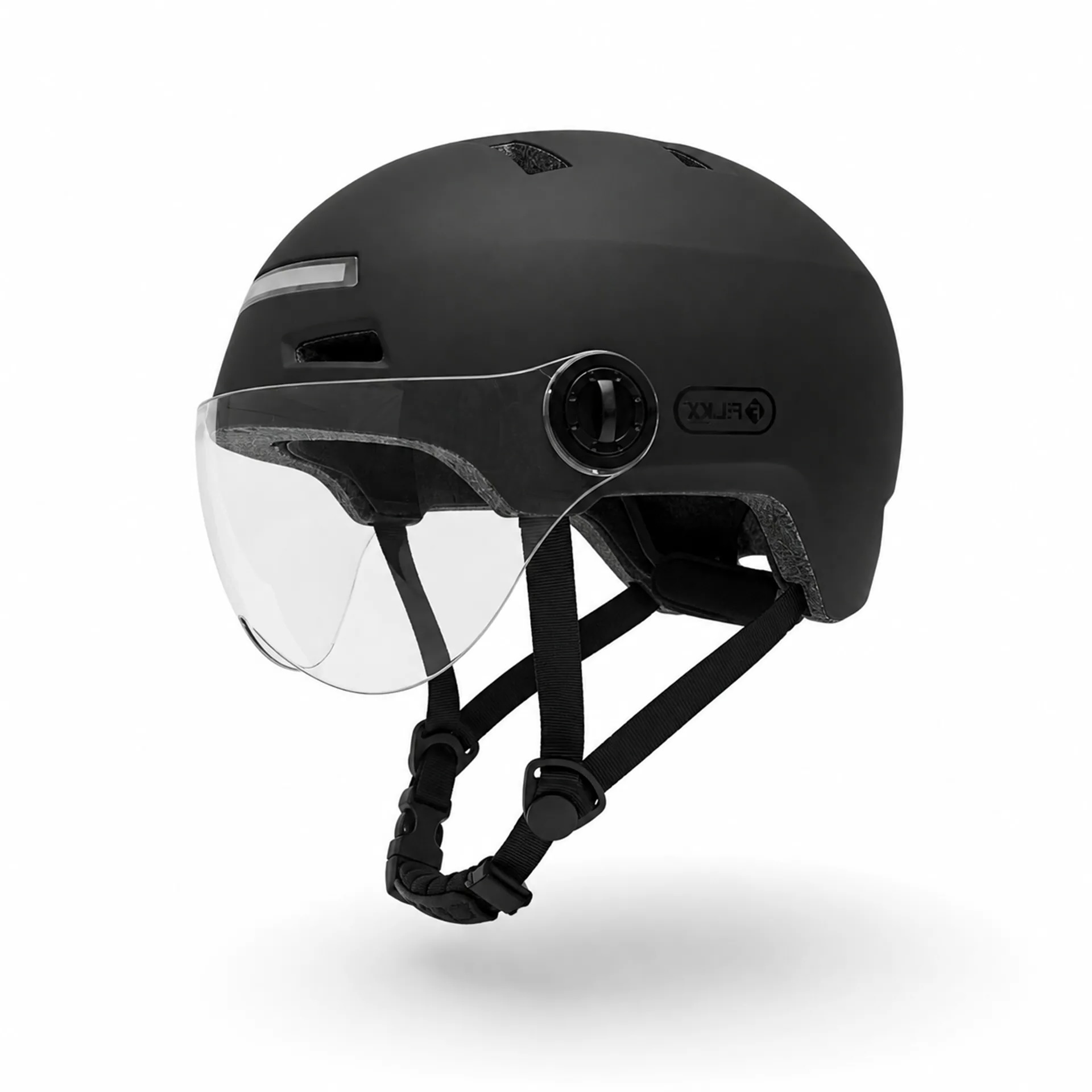FALKX Snorscooter / Speedpedelec Helm Met vizier - Led Voorlicht En Achterlicht - Mat Zwart