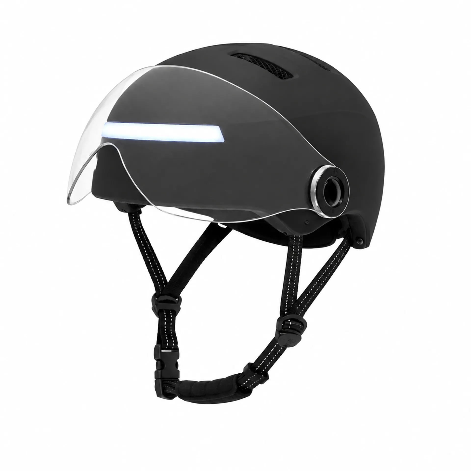 FALKX Snorscooter / Speedpedelec Helm Met vizier - Led Voorlicht En Achterlicht - Mat Zwart