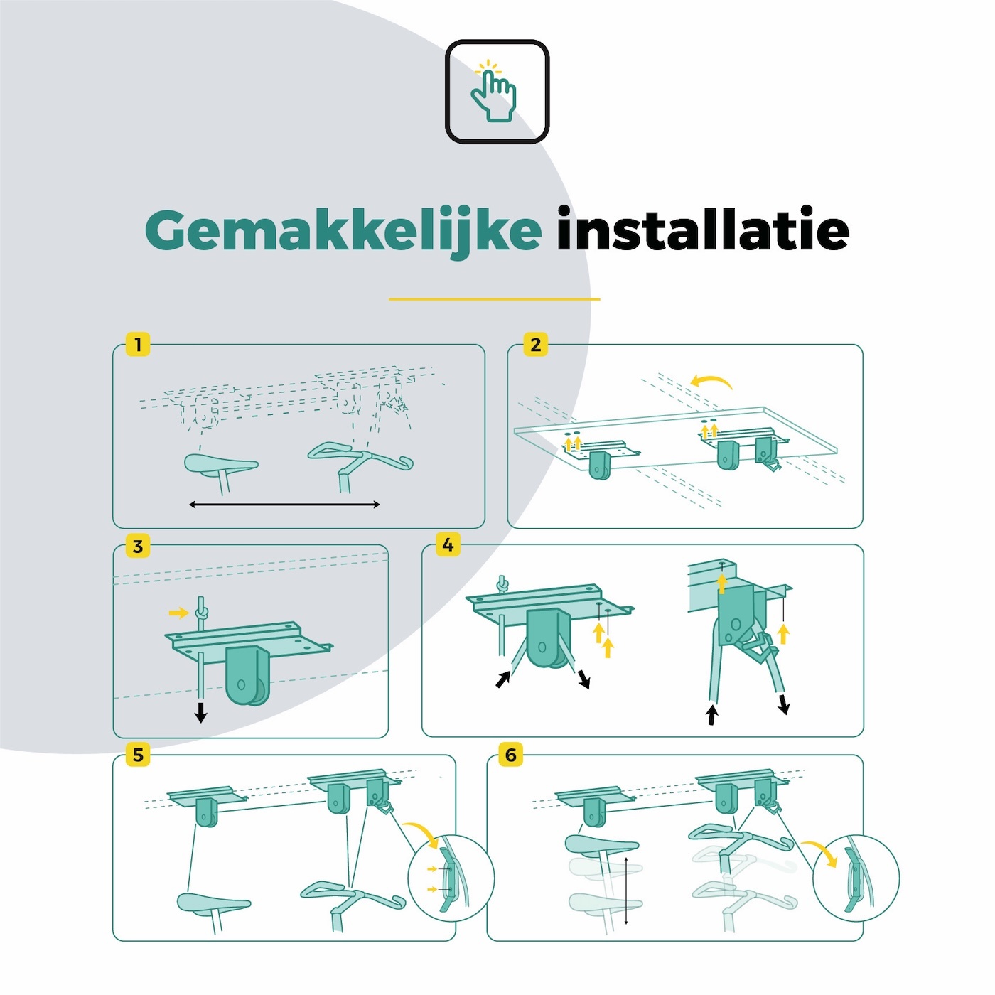Voltano Fietslift - Ophangsysteem Fietstakel - Zwart - Max 50KG Draagkracht