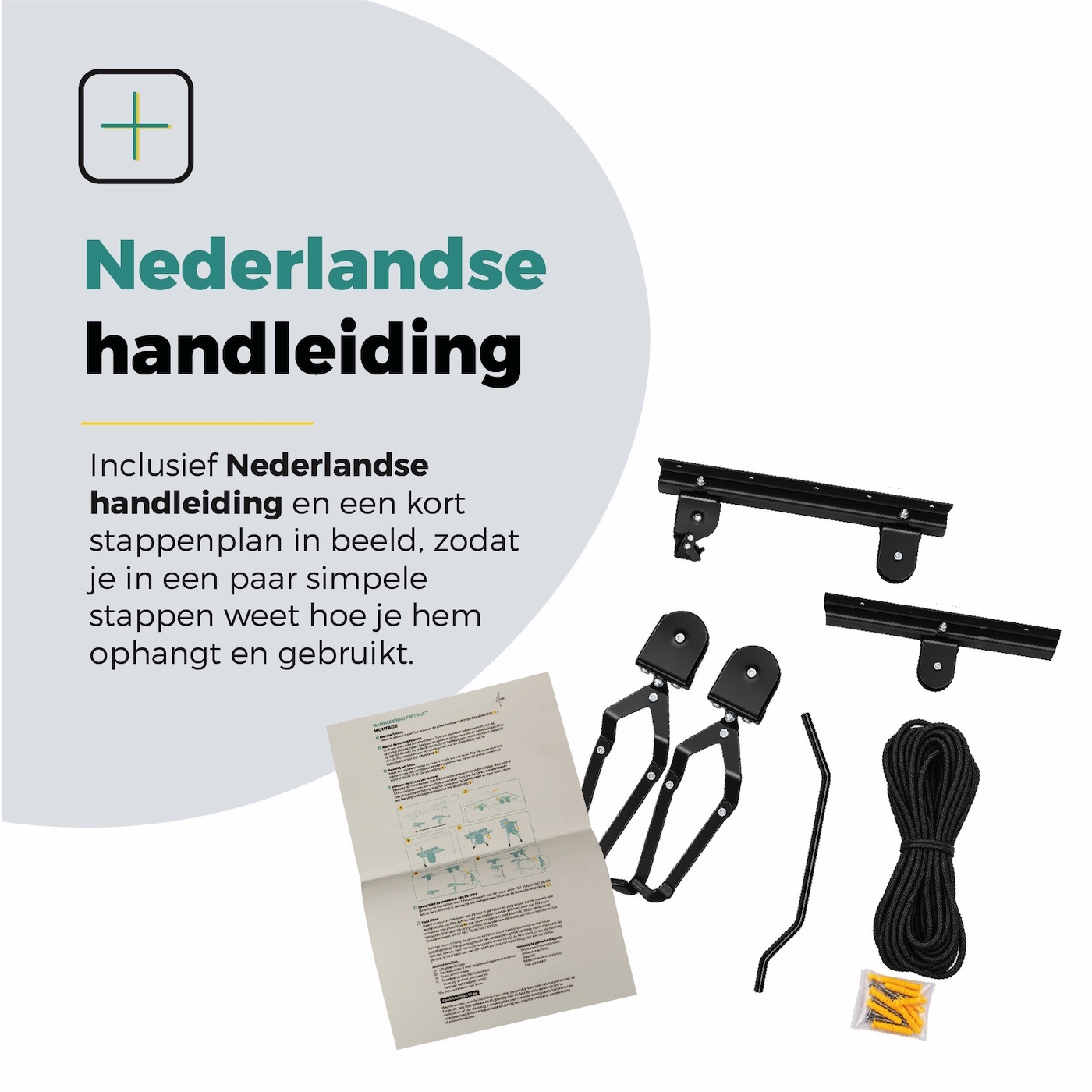 Voltano Fietslift - Ophangsysteem Fietstakel - Zwart - Max 50KG Draagkracht