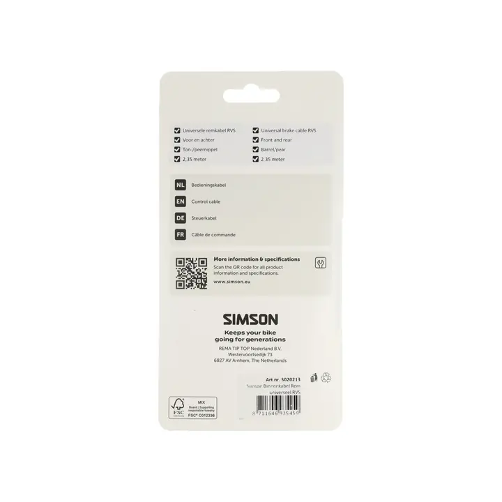 Simson Rem Binnenkabel  - Universeel - 235CM - RVS