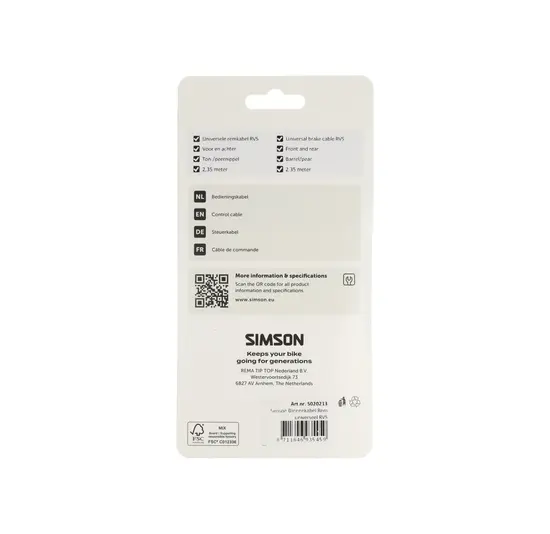 Simson Rem Binnenkabel  - Universeel - 235CM - RVS
