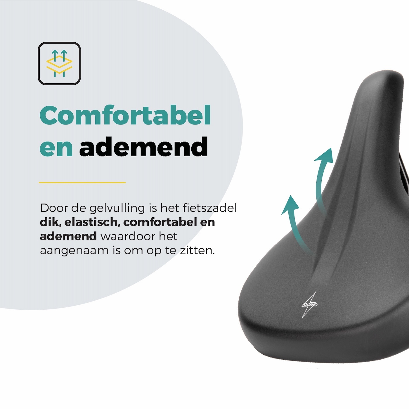 Voltano E-bike City Fietszadel 3.0 Breed - Zwart - Unisex - Met Zadelstrop