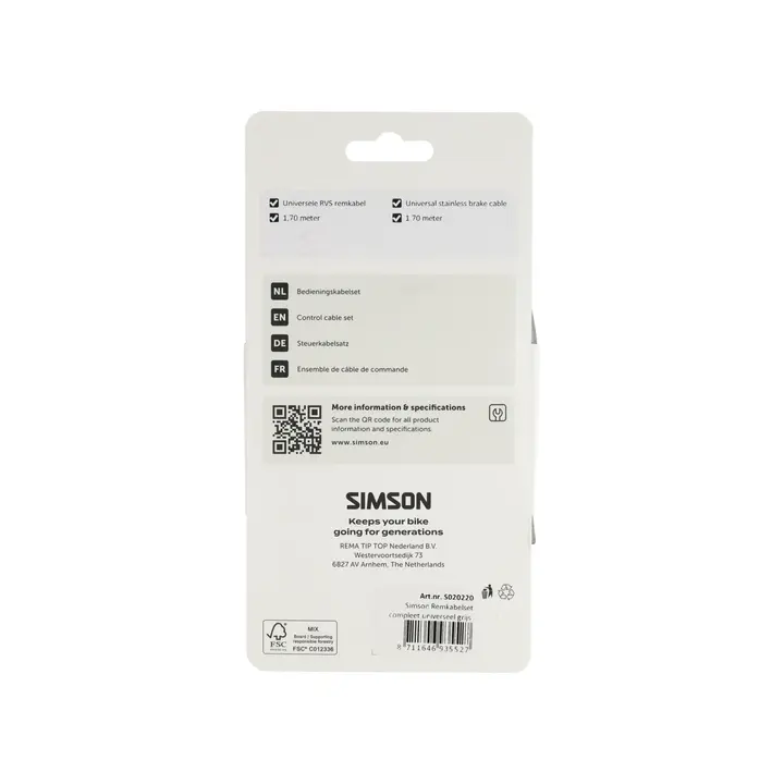 Simson Remkabelset Compleet - Universeel - RVS - 170CM - Grijs