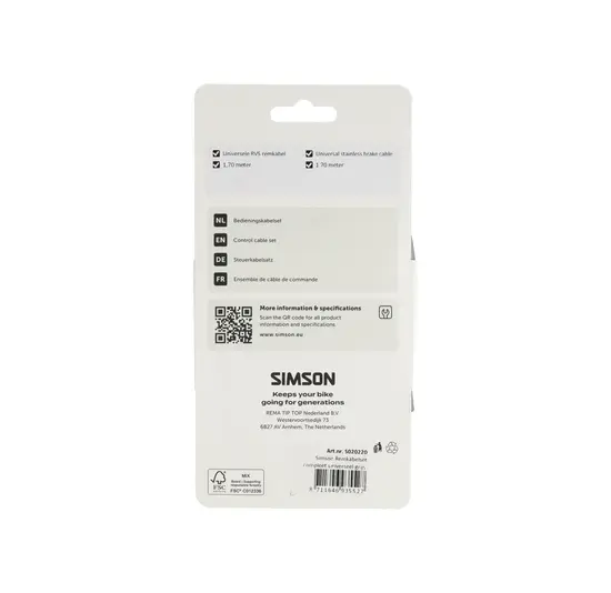 Simson Remkabelset Compleet - Universeel - RVS - 170CM - Grijs