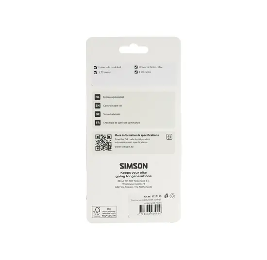 Simson Remkabelset Compleet - Universeel - 170CM - Zwart