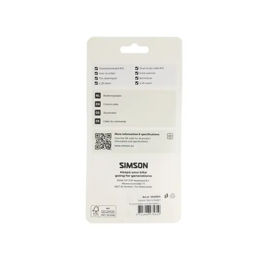 Simson  Trommelrem Binnenkabel - Universeel - 225CM - RVS