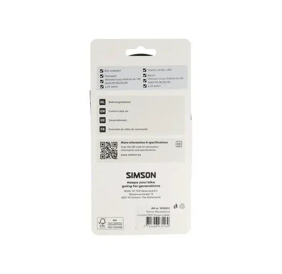 Simson Remkabelset Compleet - Shimano Rollerbrake - RVS - 225CM - Zwart