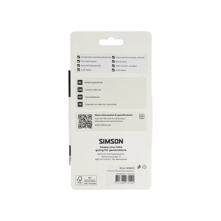 Simson Trommelremkabelset Compleet - Universeel - 225cm - Zwart