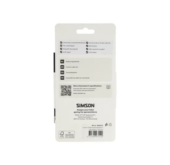 Simson Trommelremkabelset Compleet - Universeel - 225cm - Zwart