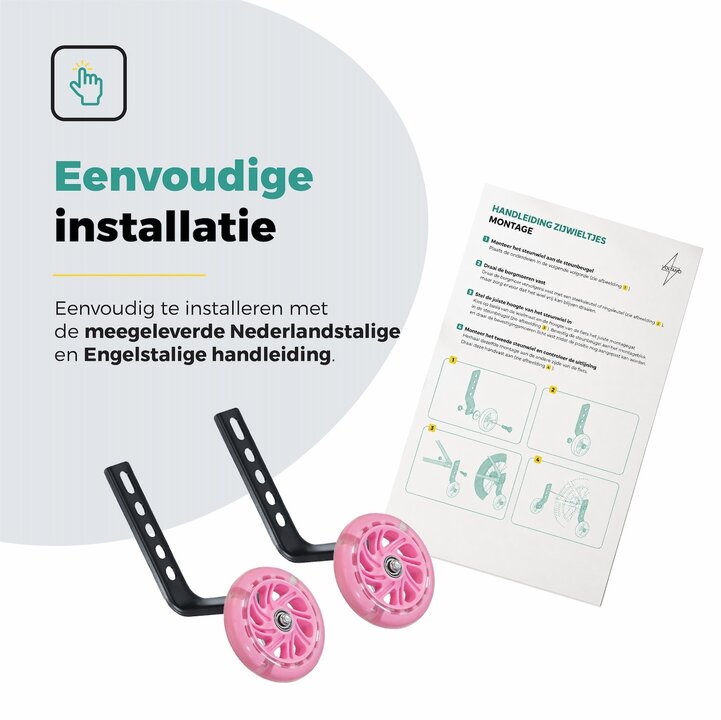 Voltano Zijwieltjes LED Verlichting Solid – Roze – 12-20 Inch - Verstevigd Staal