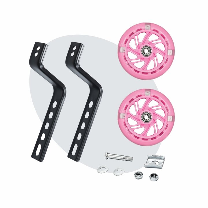 Voltano Zijwieltjes LED Verlichting Solid – Roze – 12-20 Inch - Verstevigd Staal