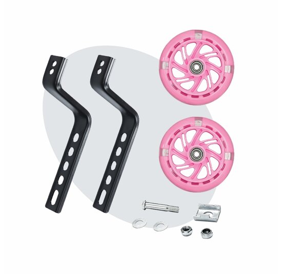 Voltano Zijwieltjes LED Verlichting Solid – Roze – 12-20 Inch - Verstevigd Staal