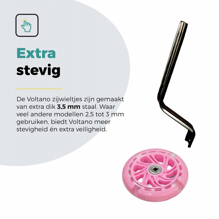 Voltano Zijwieltjes LED Verlichting Solid – Roze – 12-20 Inch - Verstevigd Staal