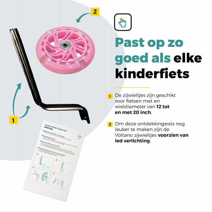 Voltano Zijwieltjes LED Verlichting Solid – Roze – 12-20 Inch - Verstevigd Staal