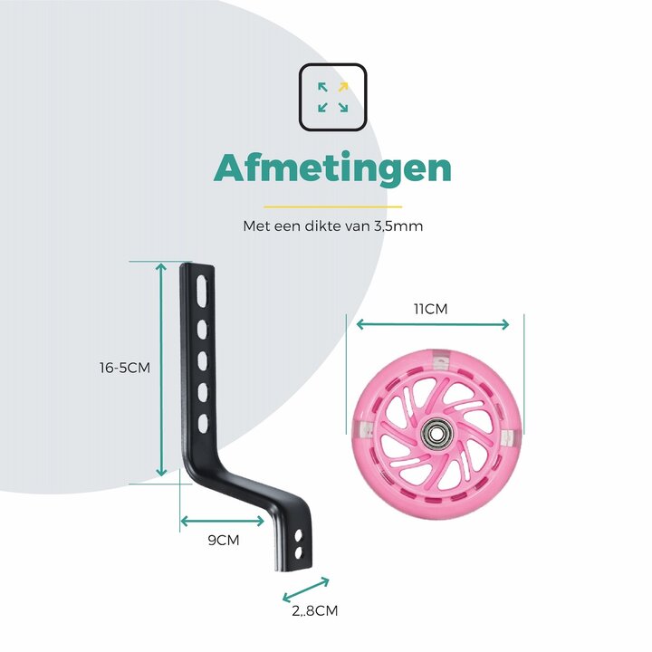 Voltano Zijwieltjes LED Verlichting Solid – Roze – 12-20 Inch - Verstevigd Staal