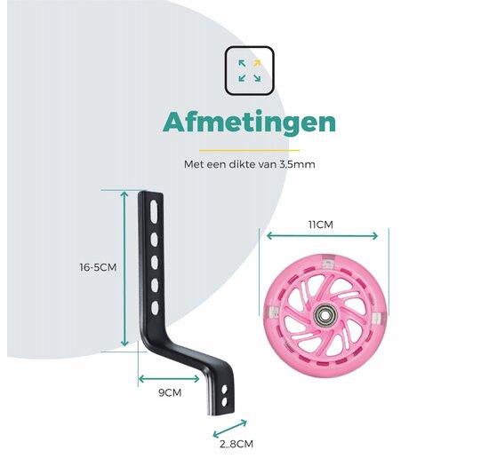 Voltano Zijwieltjes LED Verlichting Solid – Roze – 12-20 Inch - Verstevigd Staal