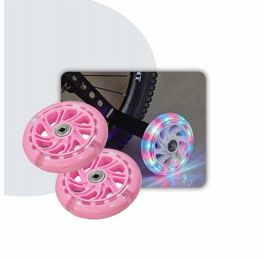 Voltano Zijwieltjes LED Verlichting Solid – Roze – 12-20 Inch - Verstevigd Staal