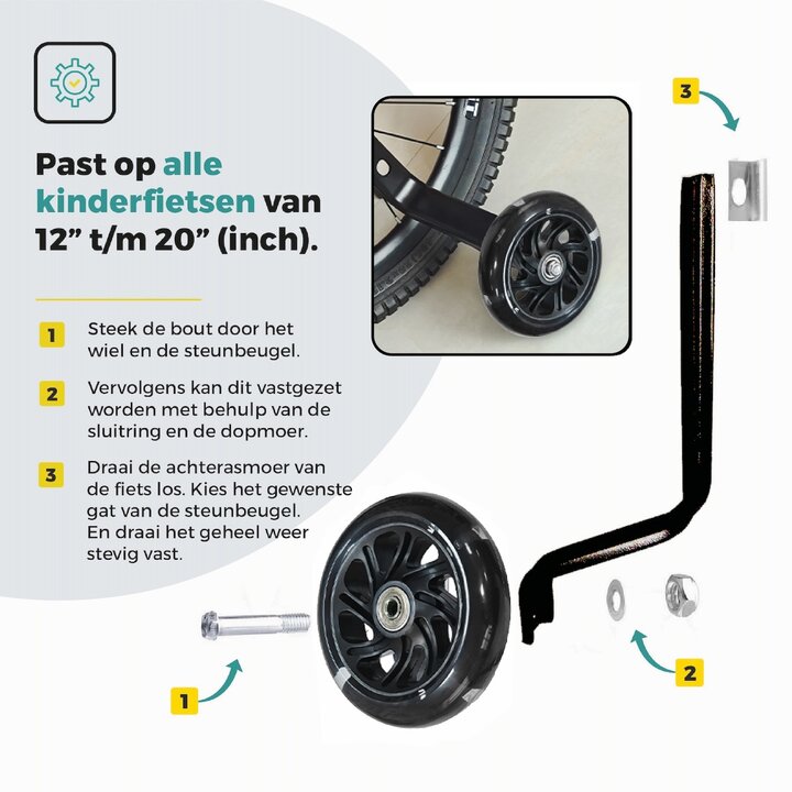 Voltano Zijwieltjes LED Verlichting Solid – Zwart – 12-20 Inch - Verstevigd Staal