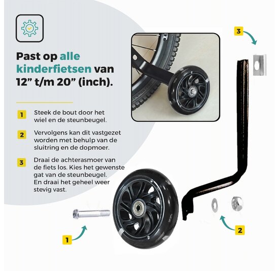 Voltano Zijwieltjes LED Verlichting Solid – Zwart – 12-20 Inch - Verstevigd Staal