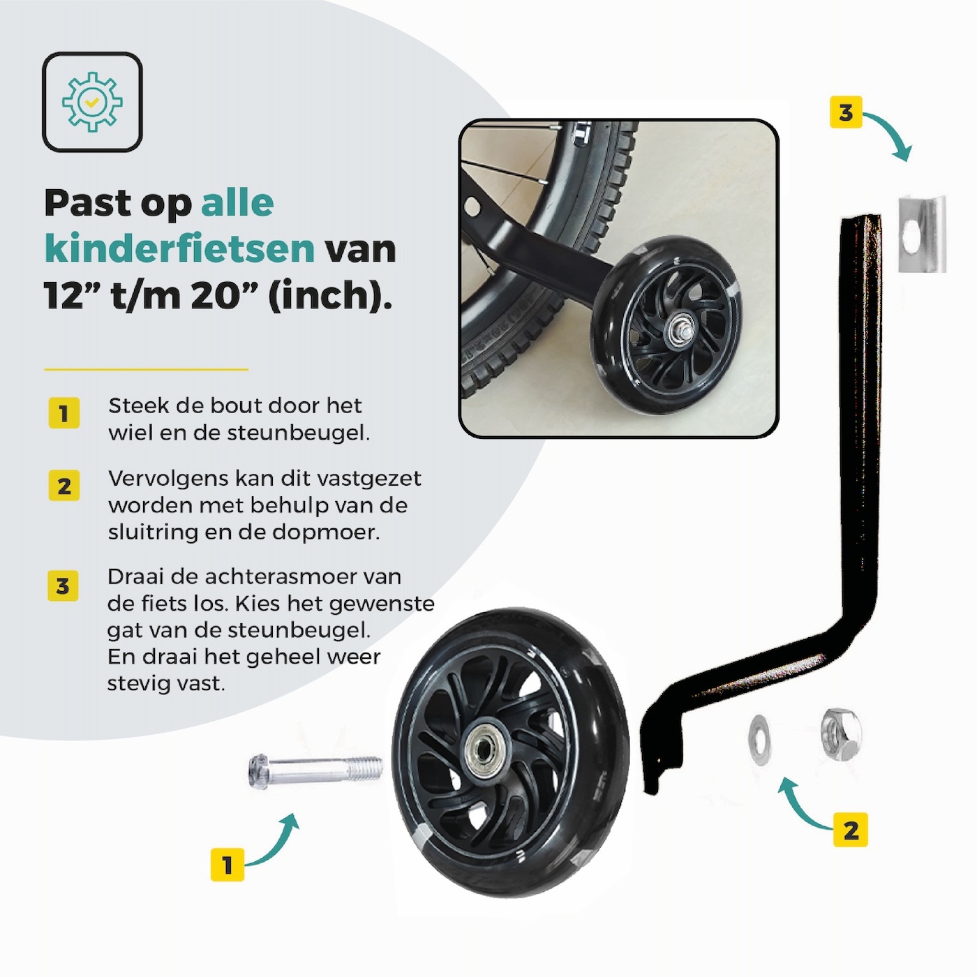 Voltano Zijwieltjes LED Verlichting Solid – Zwart – 12-20 Inch - Verstevigd Staal