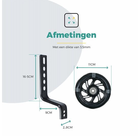 Voltano Zijwieltjes LED Verlichting Solid – Zwart – 12-20 Inch - Verstevigd Staal