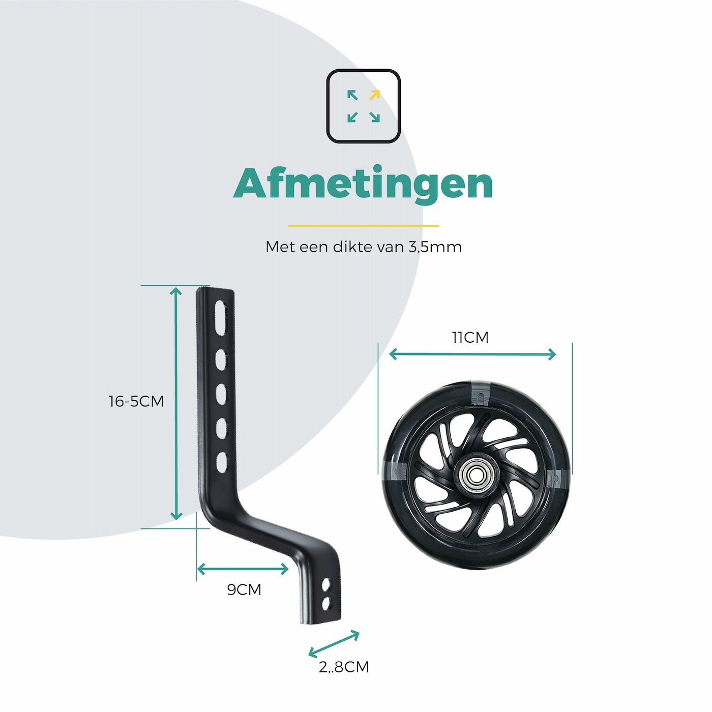 Voltano Zijwieltjes LED Verlichting Solid – Zwart – 12-20 Inch - Verstevigd Staal