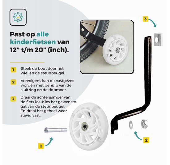Voltano Zijwieltjes LED Verlichting Solid – Wit – 12-20 Inch - Verstevigd Staal