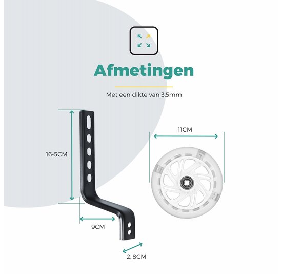 Voltano Zijwieltjes LED Verlichting Solid – Wit – 12-20 Inch - Verstevigd Staal