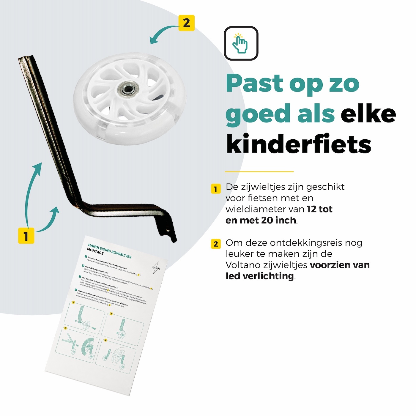Voltano Zijwieltjes LED Verlichting Solid – Wit – 12-20 Inch - Verstevigd Staal