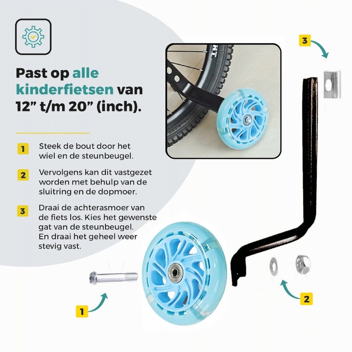 Voltano Zijwieltjes LED Verlichting Solid – Blauw – 12-20 Inch - Verstevigd Staal
