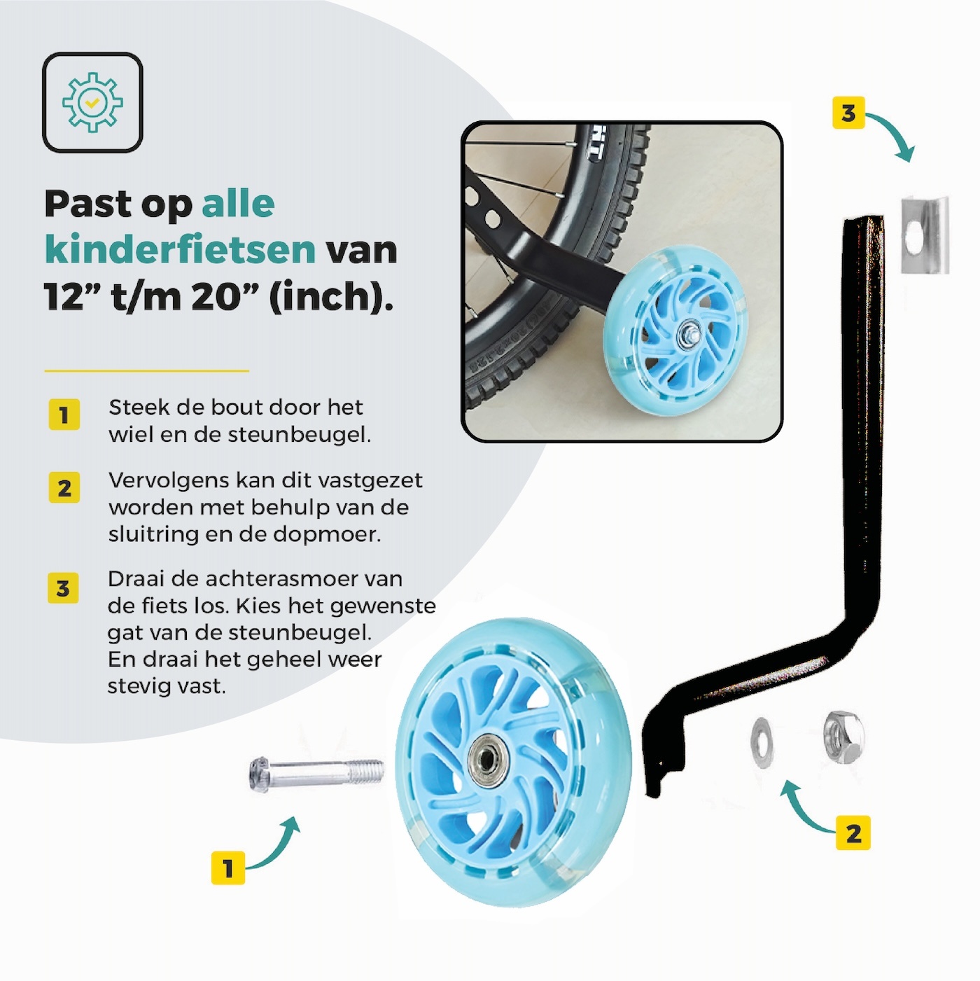 Voltano Zijwieltjes LED Verlichting Solid – Blauw – 12-20 Inch - Verstevigd Staal