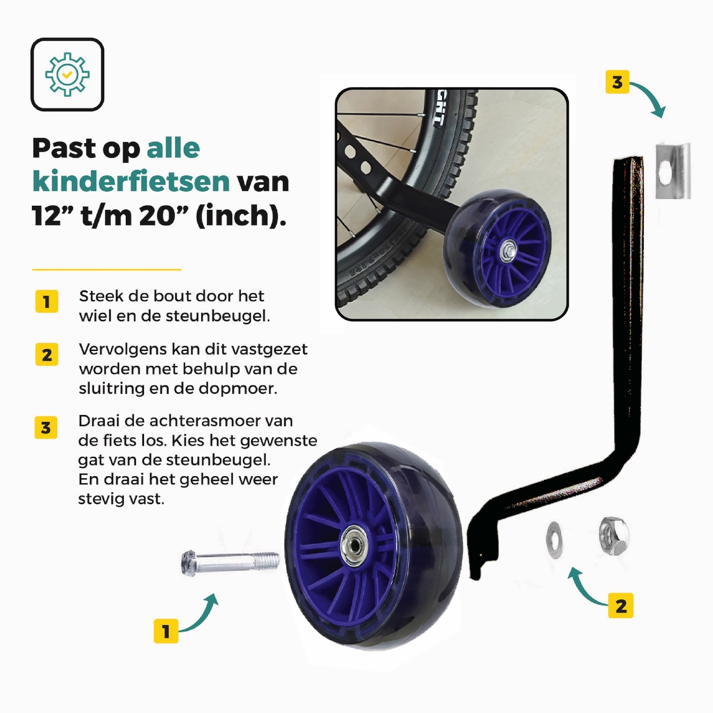 Voltano Zijwieltjes LED Verlichting Steady XL - Blauw - 12-20 Inch - Verstevigd Staal