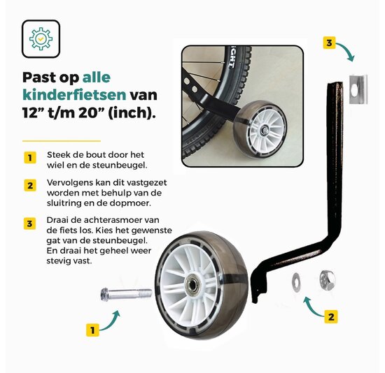 Voltano Zijwieltjes LED Verlichting Steady XL - Wit - 12-20 Inch - Verstevigd Staal