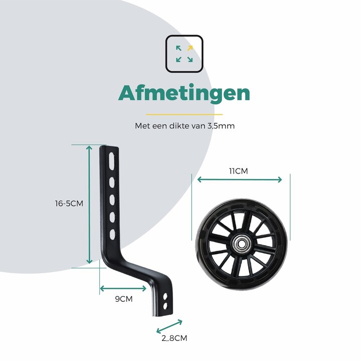 Voltano Zijwieltjes LED Verlichting Steady XL - Zwart - 12-20 Inch - Verstevigd Staal