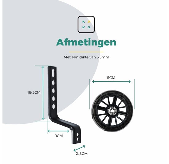 Voltano Zijwieltjes LED Verlichting Steady XL - Zwart - 12-20 Inch - Verstevigd Staal