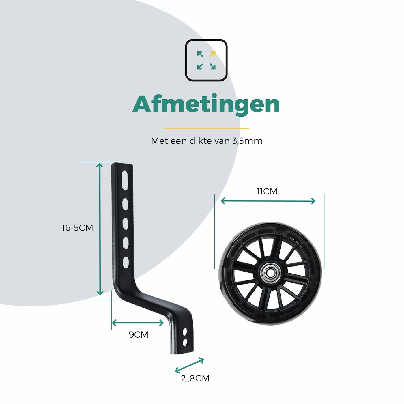 Voltano Zijwieltjes LED Verlichting Steady XL - Zwart - 12-20 Inch - Verstevigd Staal