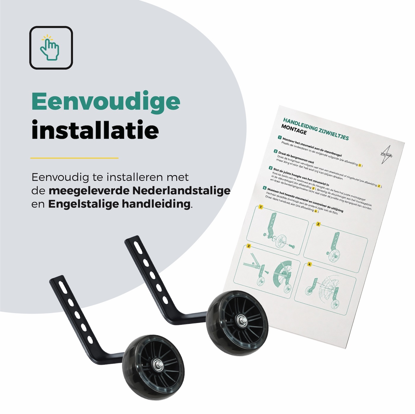 Voltano Zijwieltjes LED Verlichting Steady XL - Zwart - 12-20 Inch - Verstevigd Staal