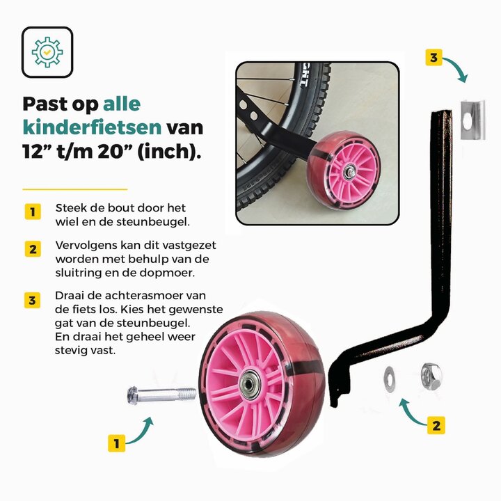 Voltano Zijwieltjes LED Verlichting Steady XL - Roze - 12-20 Inch - Verstevigd Staal